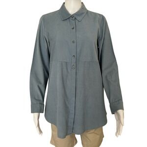 J. Jill Blue Corduroy Long Sleeve Button Down Tunic Blouse Small P
